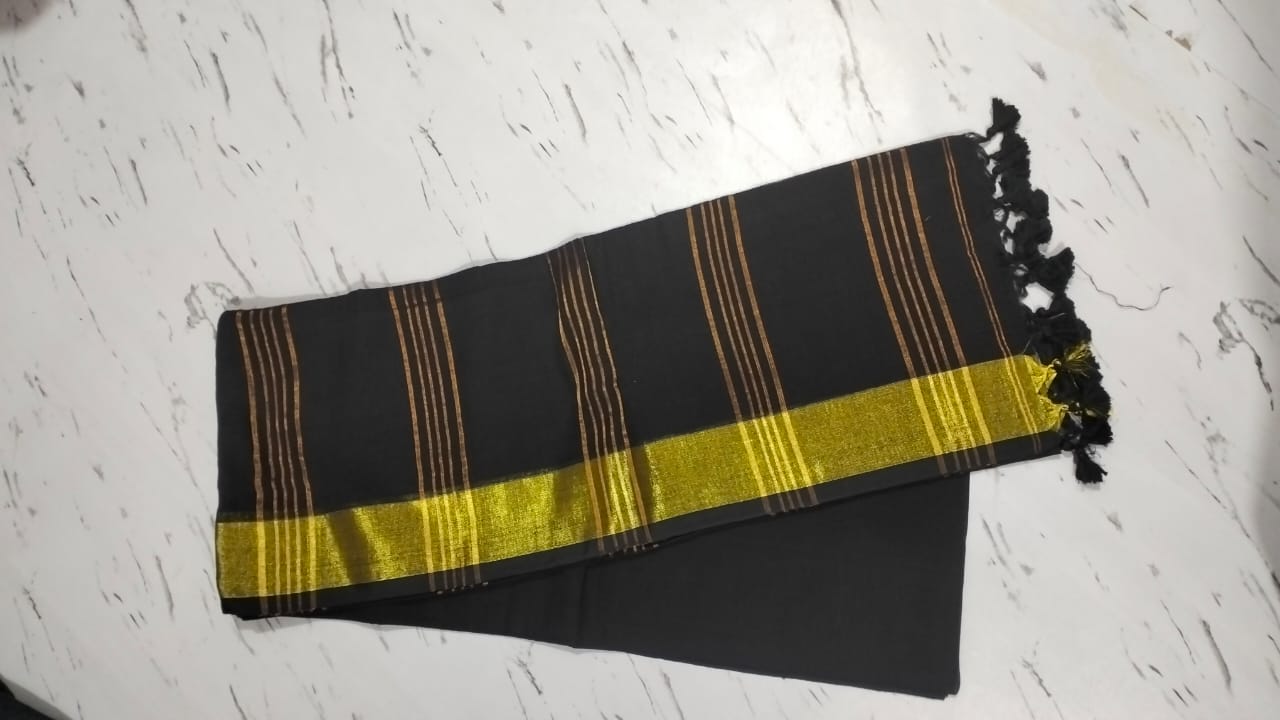 Pure Linen Bengal Handloom Saree with Running Blouse