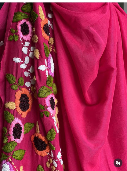 Pure Mulcotton Bengal Handloom with Floral embroidery