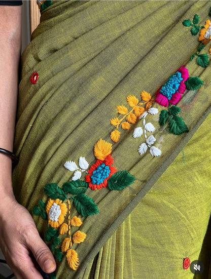 Pure Mulcotton Bengal Handloom with Floral embroidery