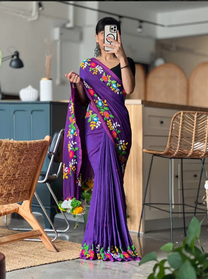 Pure Mulcotton Bengal Handloom with Floral embroidery