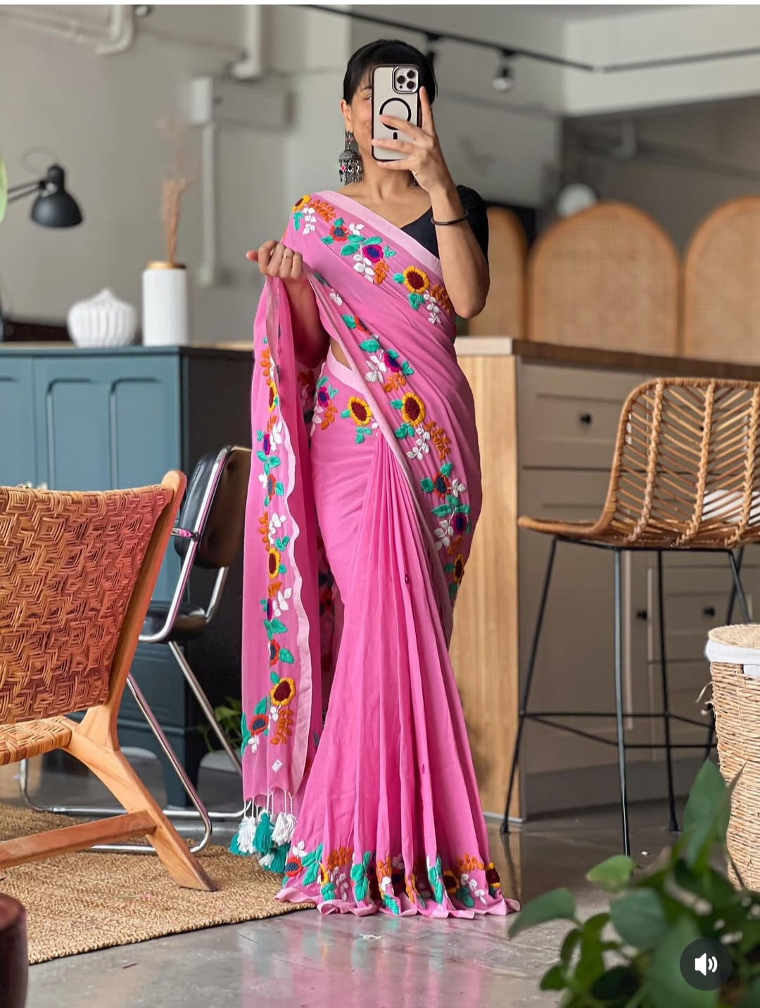 Pure Mulcotton Bengal Handloom with Floral embroidery