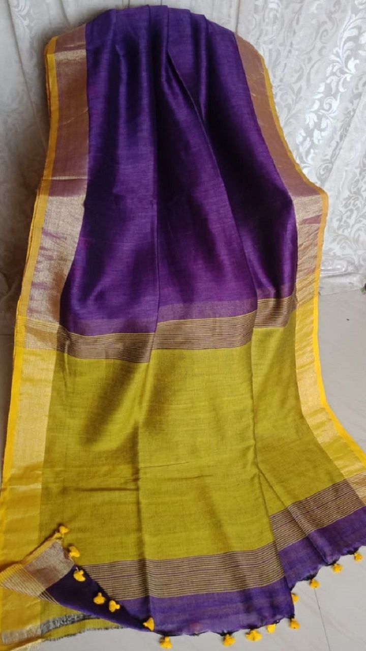 Pure Linen Bengal Handloom Saree with Running Blouse