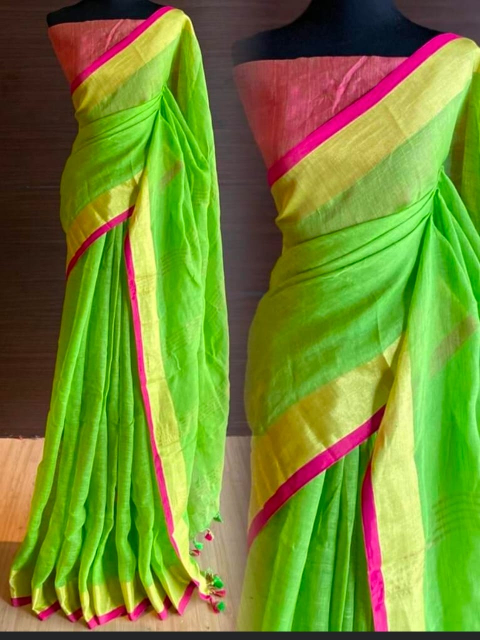 Pure Linen Bengal Handloom Saree with Running Blouse