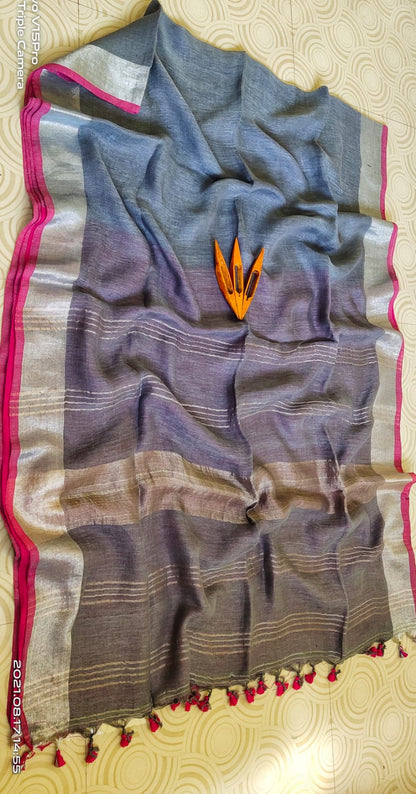 Pure Linen Bengal Handloom Saree with Running Blouse