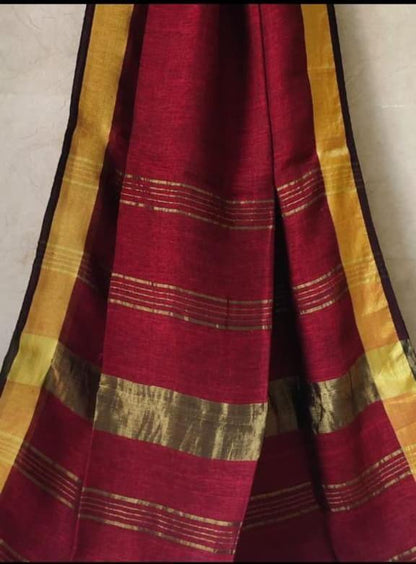 Pure Linen Bengal Handloom Saree with Running Blouse