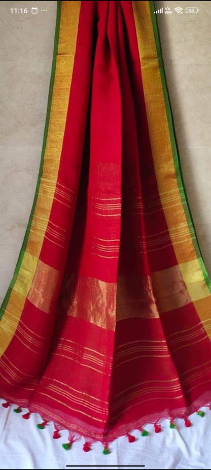 Pure Linen Bengal Handloom Saree with Running Blouse