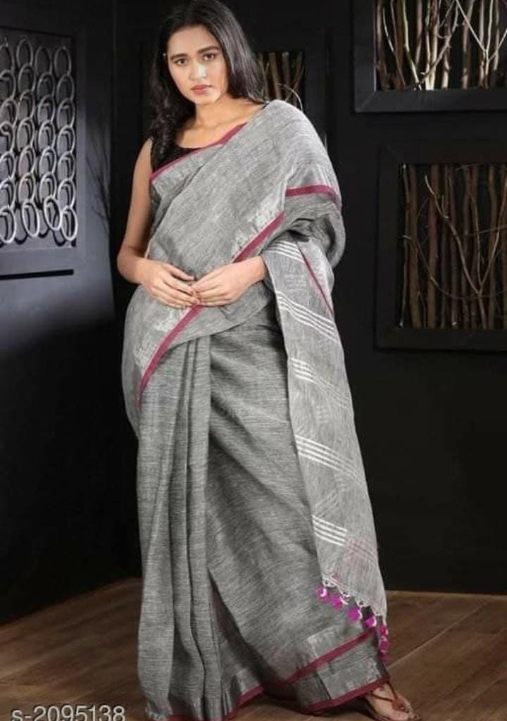 Pure Linen Bengal Handloom Saree with Running Blouse