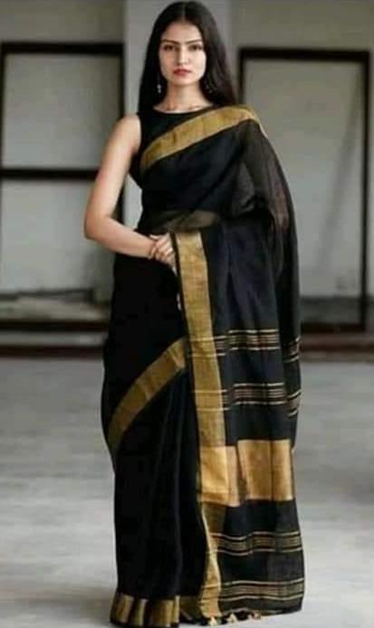 Pure Linen Bengal Handloom Saree with Running Blouse