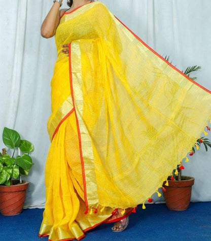 Pure Linen Bengal Handloom Saree with Running Blouse
