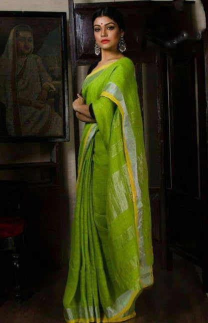 Pure Linen Bengal Handloom Saree with Running Blouse