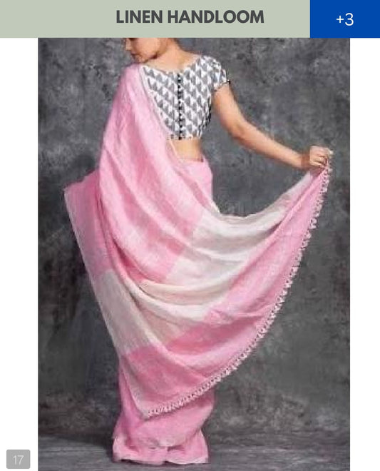 Pure Linen Bengal Handloom Saree with Running Blouse
