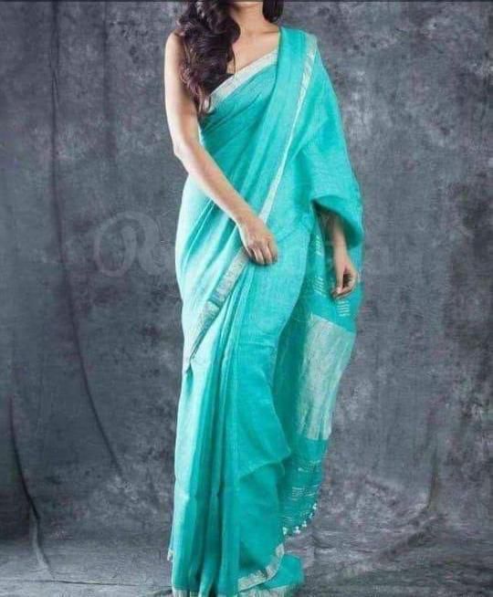 Pure Linen Bengal Handloom Saree with Running Blouse